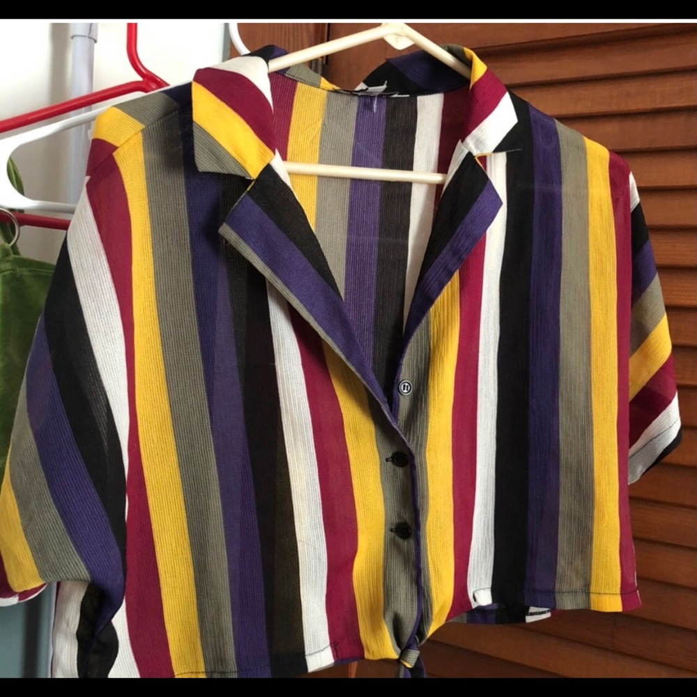 Button Up Striped Crop Top